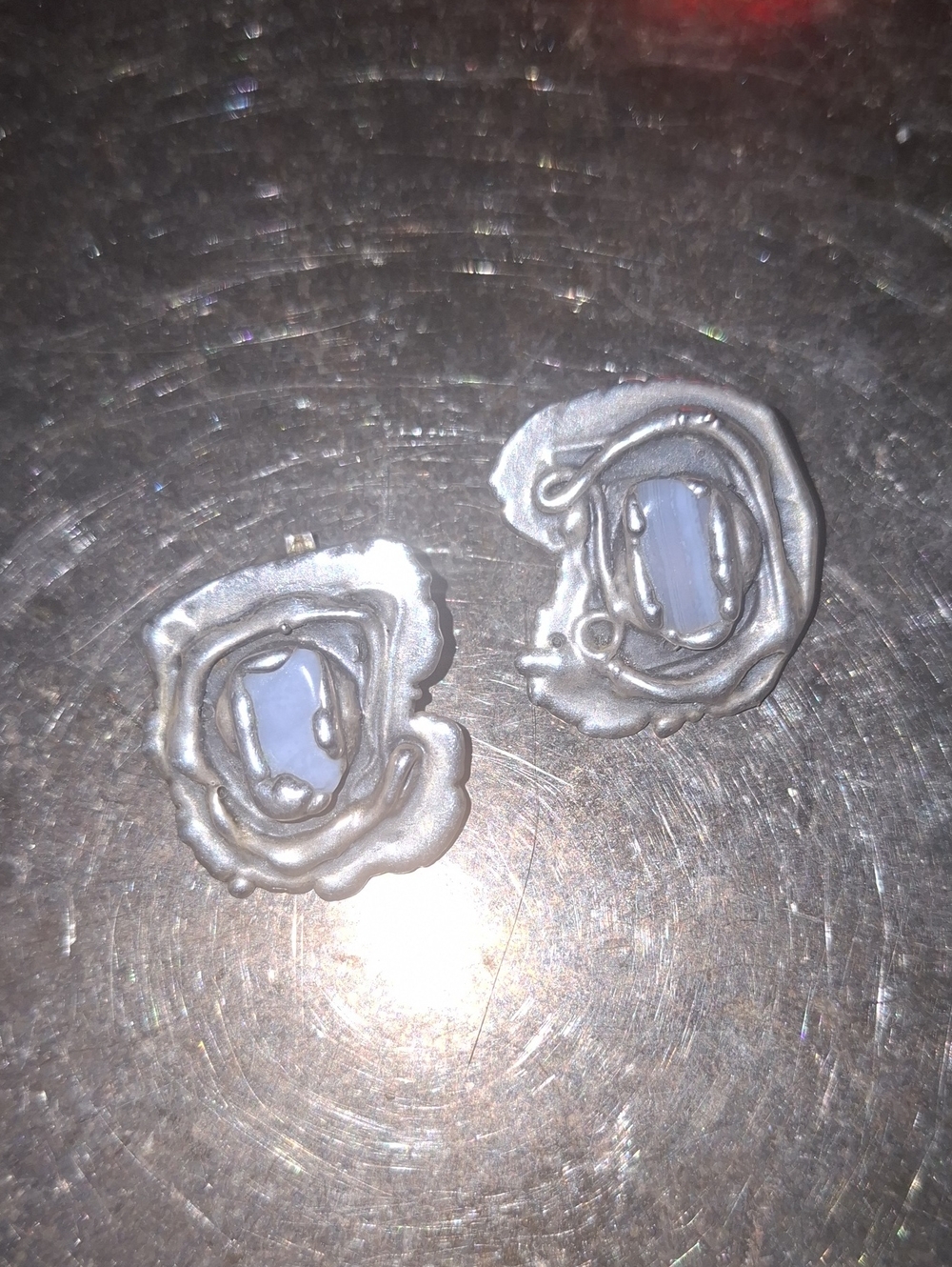 Metal / Agate Brutalist Clip On Earrings
